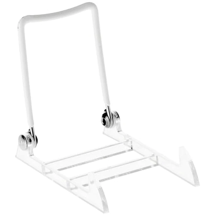 3 Gibson Holders 1PL Adjustable Wire & Acrylic Easels- 2.75" W x 3.5" H with 3" ledge, White/Clear by GIBSON HOLDERS - Used - Like New condition