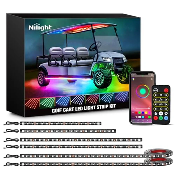 Nilight 6PCS Golf Cart Underbody Light Kit with Canopy Lights Dream Color Multi-Mode Neon Accent Lighting APP Remote Control Sound Active Music Sync IP67 Waterproof 12V-66V for EZGO Yamaha Club Car by Nilight - Image 1
