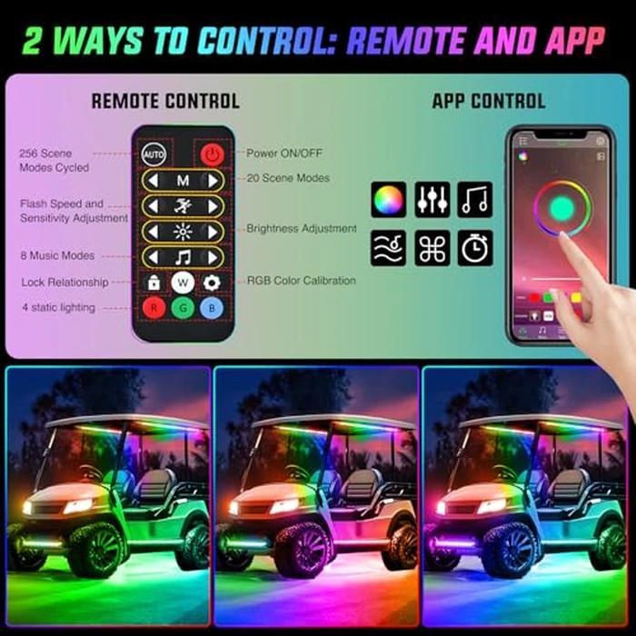 Nilight 6PCS Golf Cart Underbody Light Kit with Canopy Lights Dream Color Multi-Mode Neon Accent Lighting APP Remote Control Sound Active Music Sync IP67 Waterproof 12V-66V for EZGO Yamaha Club Car by Nilight - Image 5