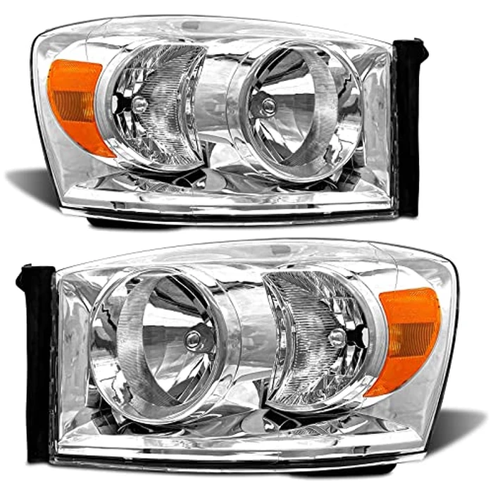 ADCARLIGHTS Headlight Assembly Pair for 2006-2008 Dodge Ram 1500 2006-2009 Dodge Ram 2500 3500 Clear Lens Chrome Housing Amber Reflector Left Right W/O Bulbs by ADCARLIGHTS - Image 1