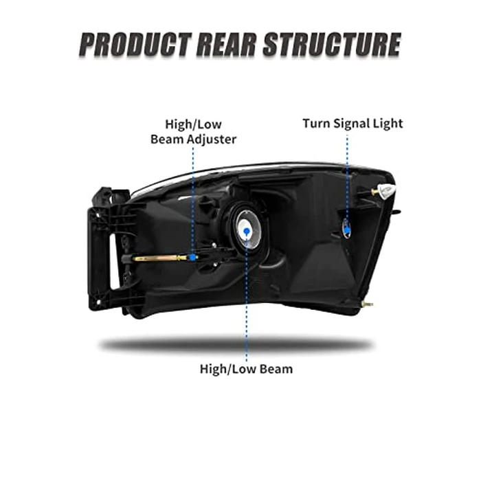 ADCARLIGHTS Headlight Assembly Pair for 2006-2008 Dodge Ram 1500 2006-2009 Dodge Ram 2500 3500 Clear Lens Chrome Housing Amber Reflector Left Right W/O Bulbs by ADCARLIGHTS - Image 6