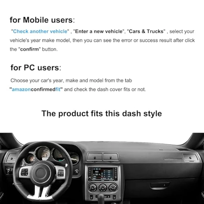 Dash Cover Mat for Dodge Challenger with Light Sensor w/o Speaker Cutout, Dashboard Pad Carpet Protector K185 (Black) by AKMOTOR - Image 2