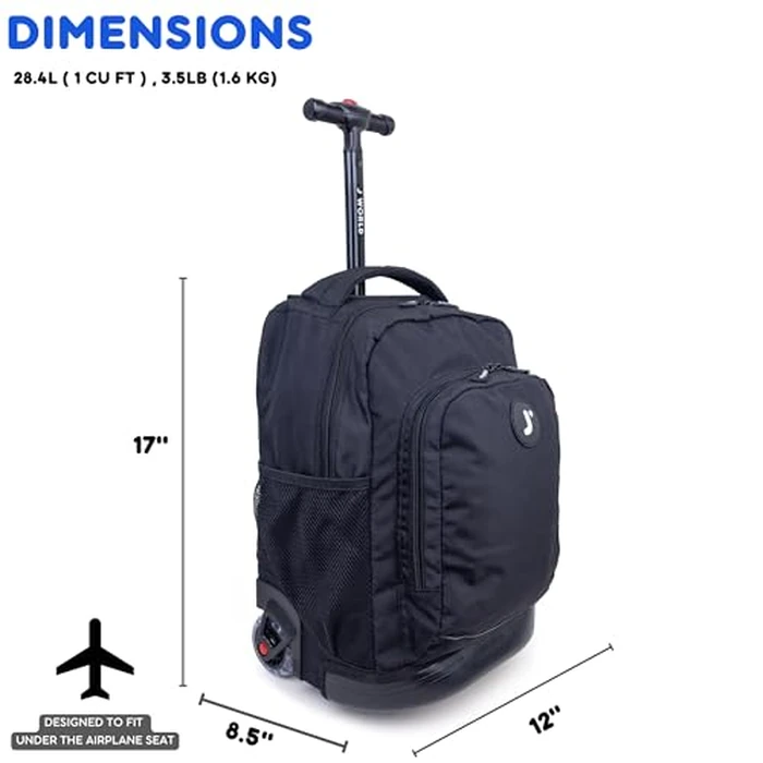 J World Sunny Rolling Backpack for Kids. Roller Bag With Wheels, Black by J World New York - Image 4