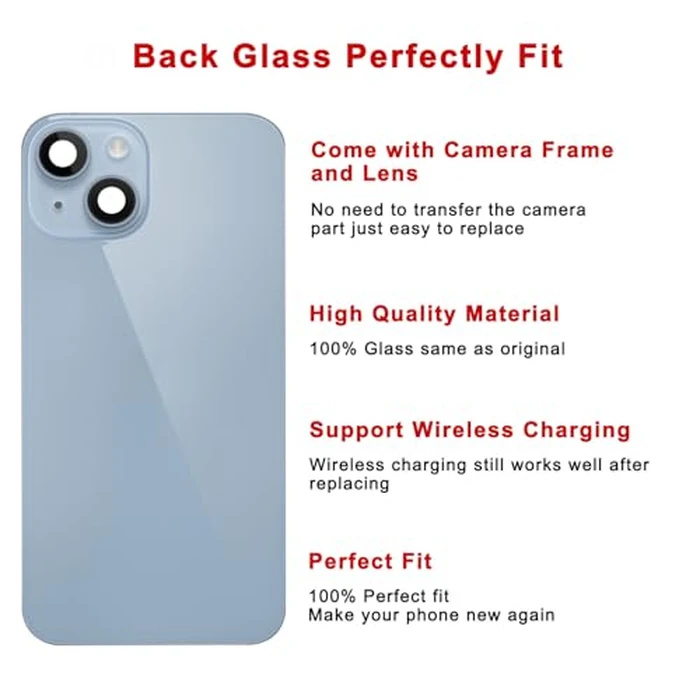 Perzework Rear Back Glass Replacement for iPhone 14 Plus 6.7-inches with Reparing Toolkit and All Necessary Parts (Blue) by Perzework - Image 3