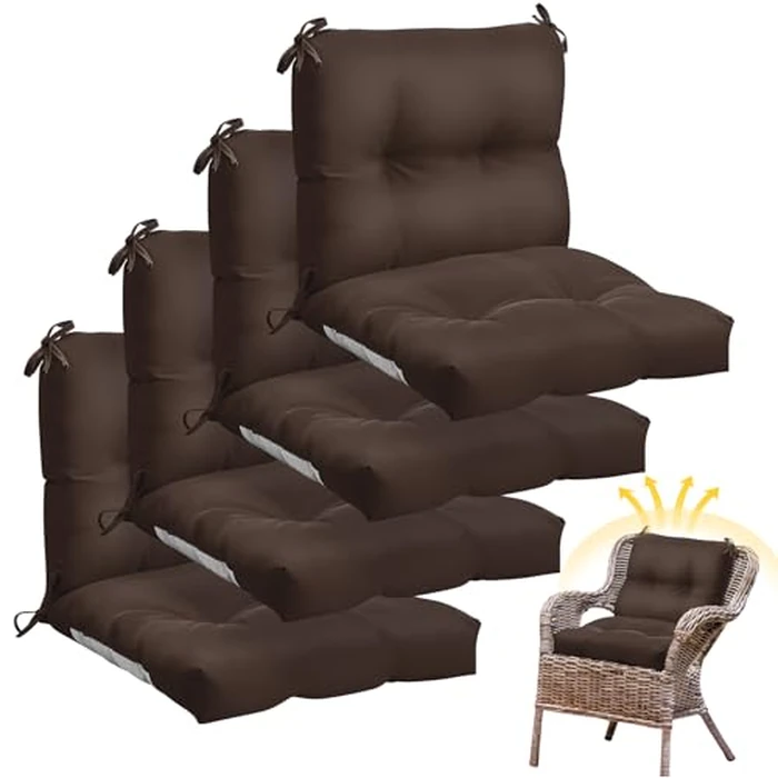 Geetery Outdoor Chair Cushions Set of 4 High Back Patio Furniture Replacement Seat Pads with Ties 42x21x4“ for Lawn Porch Wicker Rocking Dining Chairs Weather Resistant Fade Resistant(Dark Brown) by Geetery - Used - Very Good condition