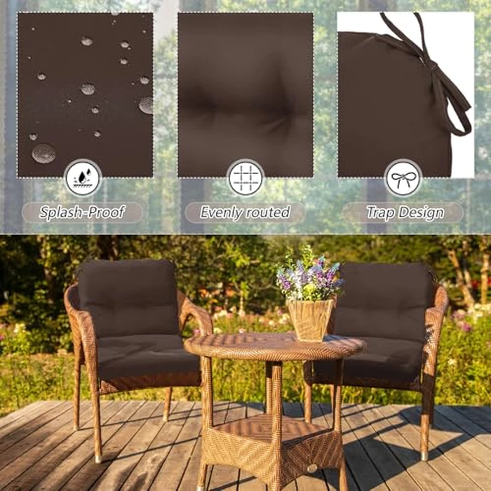 Geetery Outdoor Chair Cushions Set of 4 High Back Patio Furniture Replacement Seat Pads with Ties 42x21x4“ for Lawn Porch Wicker Rocking Dining Chairs Weather Resistant Fade Resistant(Dark Brown) by Geetery - Image 4
