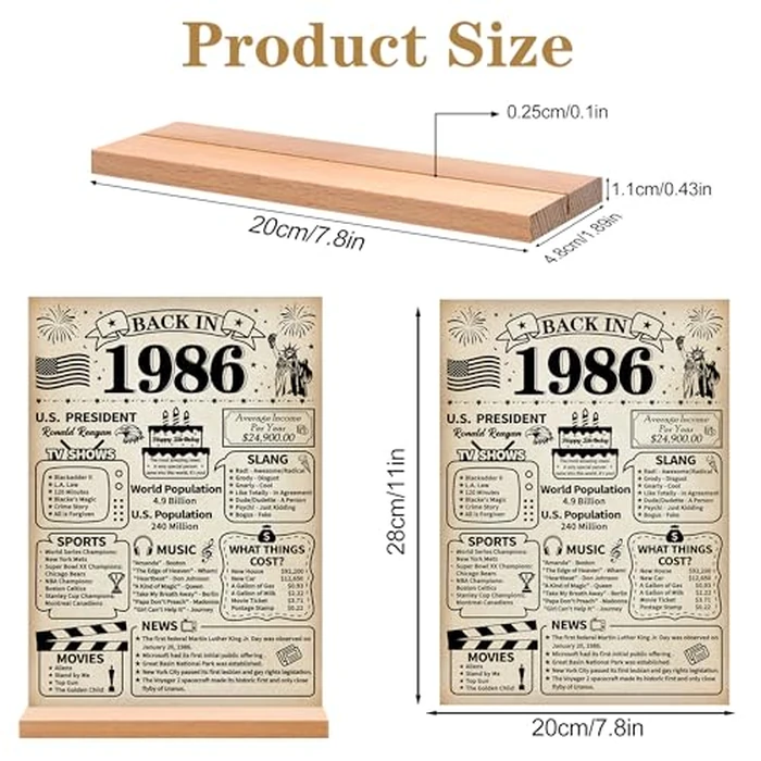 Roetyce 40th Birthday Decorations Gift for Women Men, Retro Back in 1986 Poster Acrylic Sign Centerpiece with Stand, Vintage 40th Anniversary Table Decor, Funny 40 Years Old Birthday Party Supplies by Roetyce - Image 2
