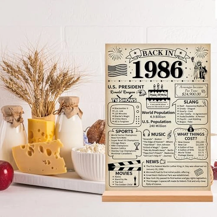 Roetyce 40th Birthday Decorations Gift for Women Men, Retro Back in 1986 Poster Acrylic Sign Centerpiece with Stand, Vintage 40th Anniversary Table Decor, Funny 40 Years Old Birthday Party Supplies by Roetyce - Image 5