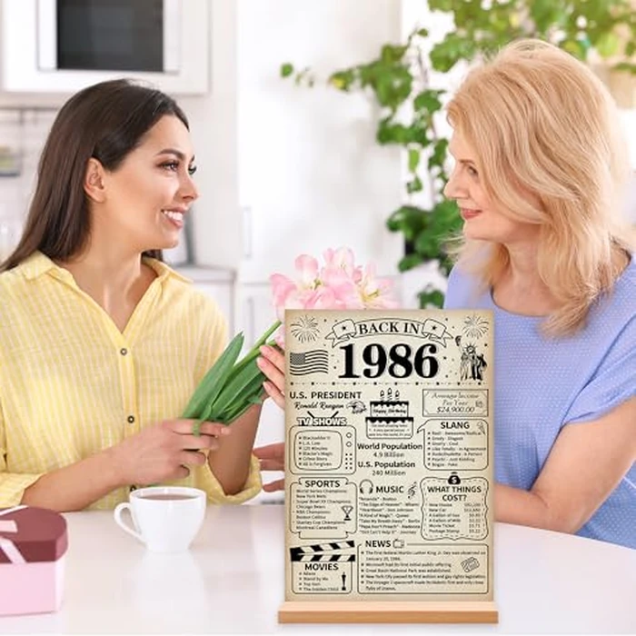 Roetyce 40th Birthday Decorations Gift for Women Men, Retro Back in 1986 Poster Acrylic Sign Centerpiece with Stand, Vintage 40th Anniversary Table Decor, Funny 40 Years Old Birthday Party Supplies by Roetyce - Image 6