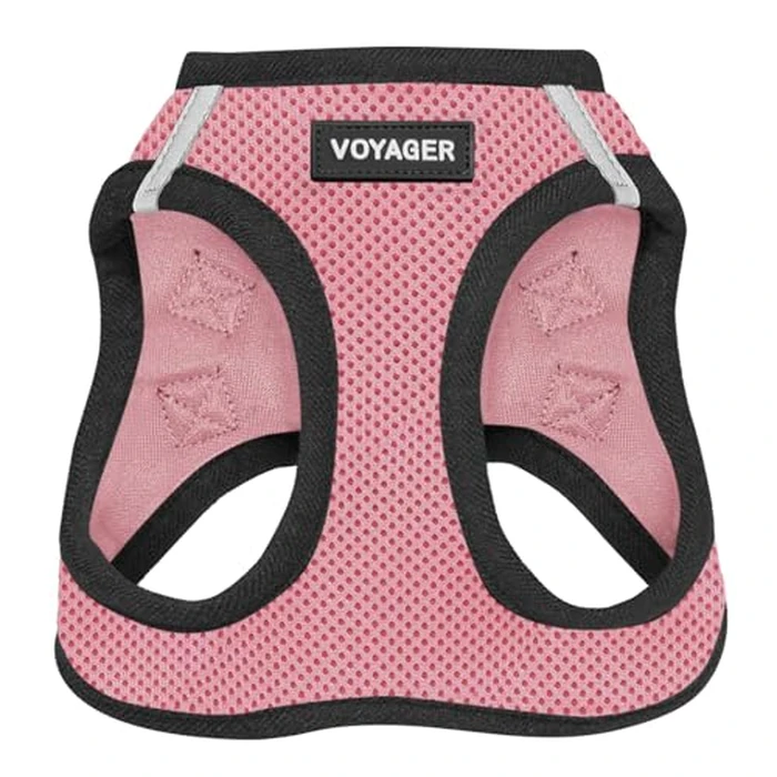 Best Pet Supplies - All Weather Mesh / Plush, Reflective, No Pull Harness for Small, Medium Dogs, Cats - Secure with Hook & Loop Fastener, Buckle, Double D-Rings - Pink/Black Trim, L by Best Pet Supplies - Used - Like New condition