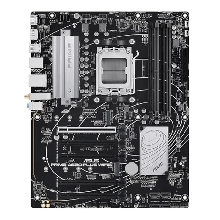 ASUS Prime A620-PLUS WIFI6 AMD A620 AM5 ATX Motherboard, DDR5, PCIe 4.0, Dual M.2 Slots, WiFi 6, DisplayPort/HDMI(TM), Rear & Front USB 5Gbps Type-C, SATA 6 Gbps, Two-Way AI Noise Cancelation, Aura Sync by ASUS - Image 1