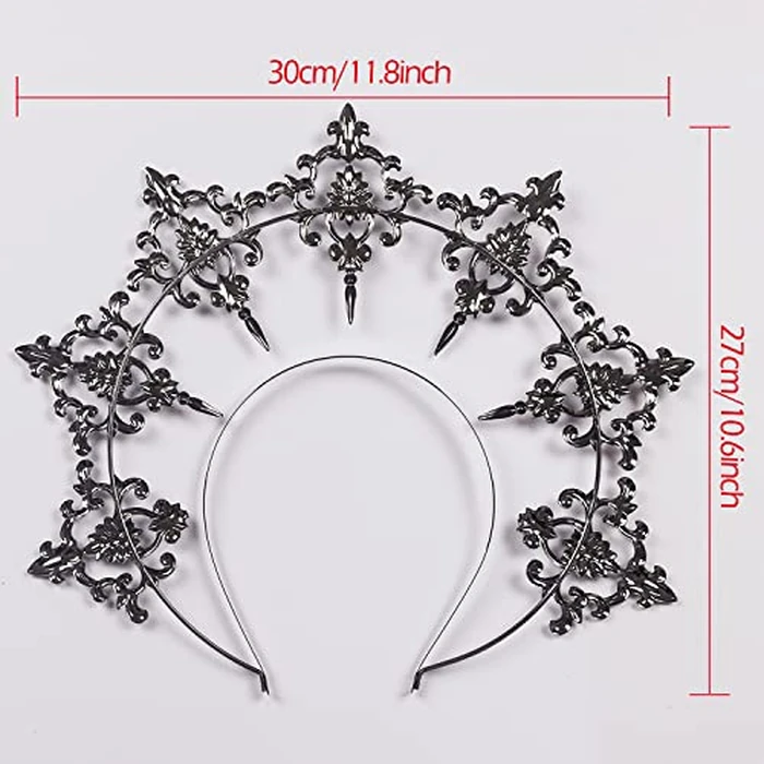 L'VOW Gothic Mary Halo Crown Baroque Saint Headband Wedding Headpiece Tiara and Crown for Women and Girl(Silver-S1) by L'VOW - Image 2