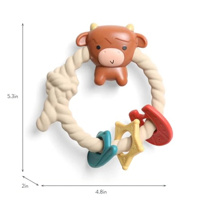 Itzy Ritzy Silicone Teether with Rattle; Rattle Teether Features Rattle Sound, Three Silicone Teething Rings and Raised Texture to Soothe Gums; Ages 3 Months and Up (Highland Cow) by Itzy Ritzy - Image 5