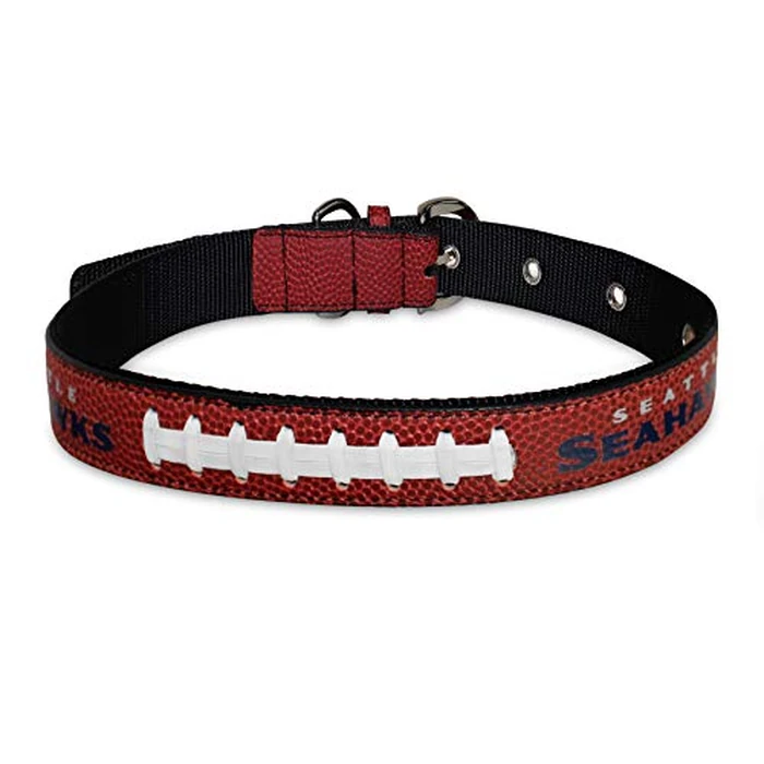 Pets First Tough Leather Pet Collar NFL Seattle Seahawks Premium Dog Collar, Limited Edition, Size Medium. Best & Strongest Heavy-Duty Dog Collar!, Medium (16-20"" Long & 1"" Wide) (SEA-3081-MD) by Pets First - Used - Very Good condition - CA$20.37