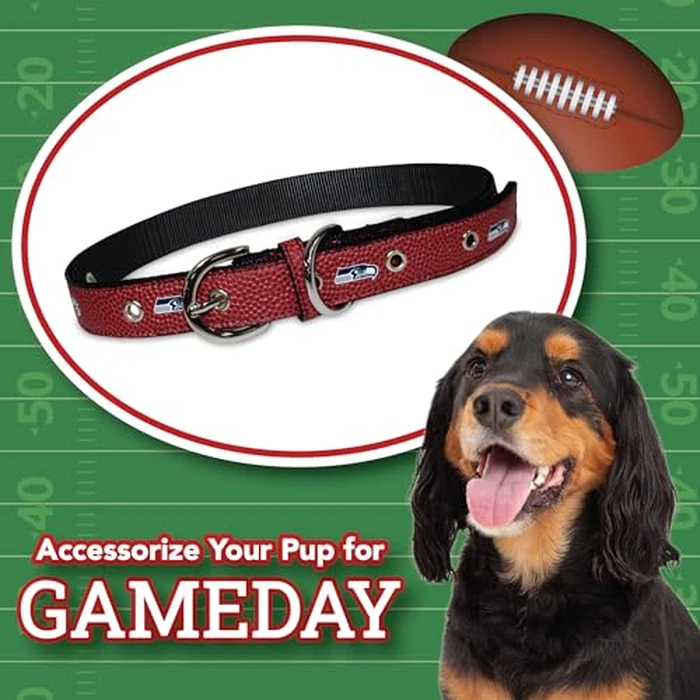 Pets First Tough Leather Pet Collar NFL Seattle Seahawks Premium Dog Collar, Limited Edition, Size Medium. Best & Strongest Heavy-Duty Dog Collar!, Medium (16-20"" Long & 1"" Wide) (SEA-3081-MD) by Pets First - Image 2