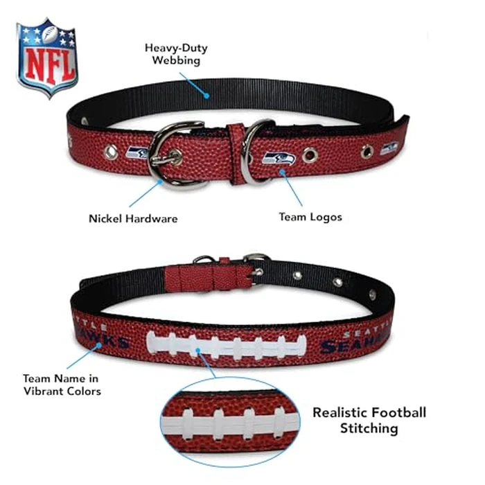 Pets First Tough Leather Pet Collar NFL Seattle Seahawks Premium Dog Collar, Limited Edition, Size Medium. Best & Strongest Heavy-Duty Dog Collar!, Medium (16-20"" Long & 1"" Wide) (SEA-3081-MD) by Pets First - Image 6
