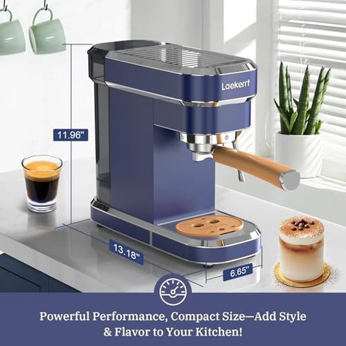 Laekerrt 20 Bar Espresso Maker CMEP01 with Milk Frother Steamer, Home Expresso Coffee Machine for Cappuccino and Latte (Navy Blue, Stainless Steel) Gift for Coffee Lovers, Father by Laekerrt - Image 2