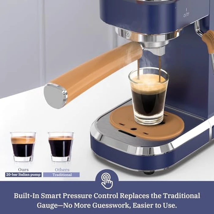 Laekerrt 20 Bar Espresso Maker CMEP01 with Milk Frother Steamer, Home Expresso Coffee Machine for Cappuccino and Latte (Navy Blue, Stainless Steel) Gift for Coffee Lovers, Father by Laekerrt - Image 4