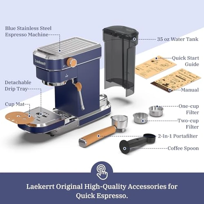 Laekerrt 20 Bar Espresso Maker CMEP01 with Milk Frother Steamer, Home Expresso Coffee Machine for Cappuccino and Latte (Navy Blue, Stainless Steel) Gift for Coffee Lovers, Father by Laekerrt - Image 7