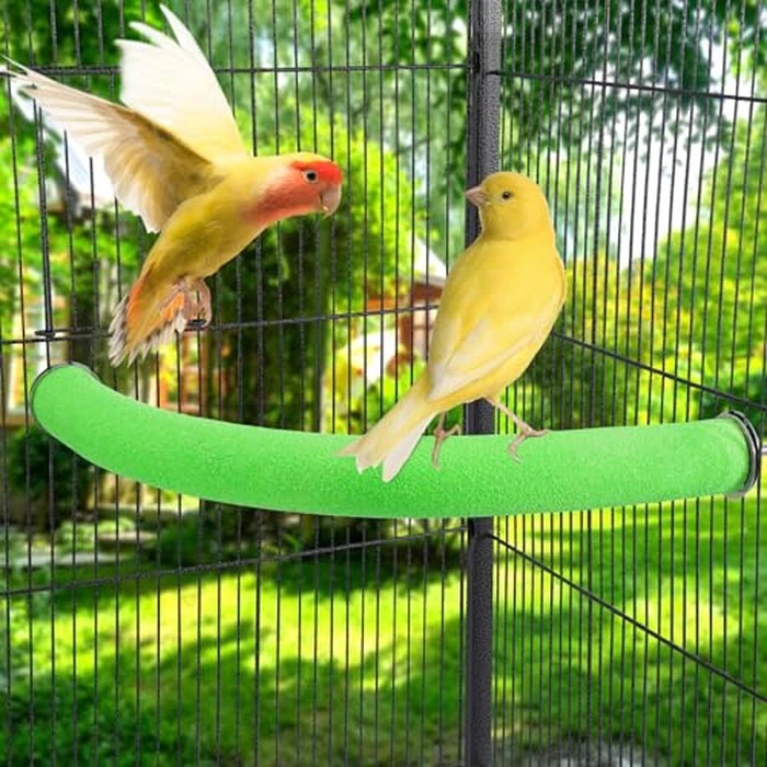 FrgKbTm U Shape Parrot Perch Stand Toy Bird Platform Sand Paw Grinding Clean Stick Exercise Conure Budgie Cockatiel Cage Accessories (Green Corner Medium) by FrgKbTm - Image 2