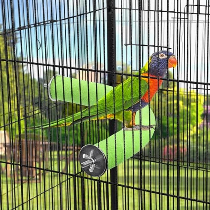 FrgKbTm U Shape Parrot Perch Stand Toy Bird Platform Sand Paw Grinding Clean Stick Exercise Conure Budgie Cockatiel Cage Accessories (Green Corner Medium) by FrgKbTm - Image 3