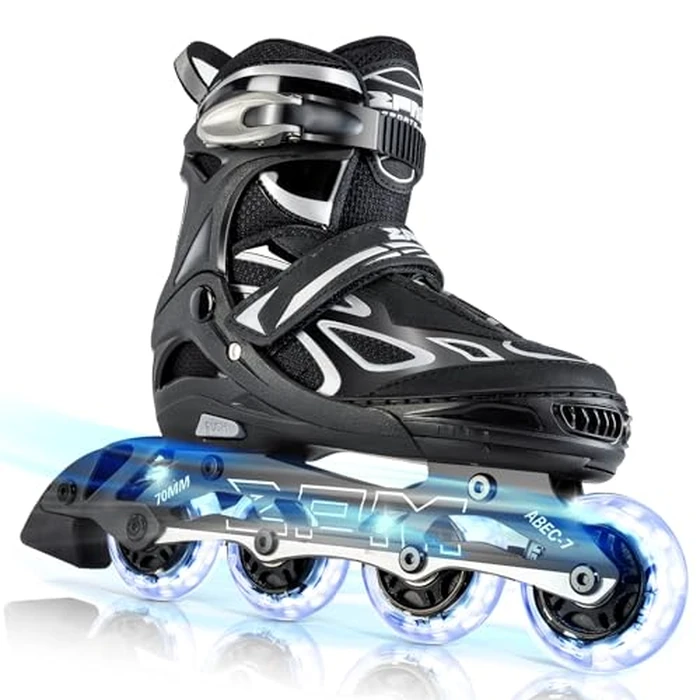 2PM SPORTS Vinal Inline Skates for Men with Light Up Wheels Adjustable Roller Women, Illuminating Outdoor Roller Skates for Kids and Adults - Silver XL by 2PM SPORTS - Used - Very Good condition - US$56.41