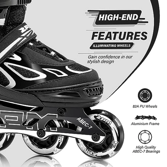 2PM SPORTS Vinal Inline Skates for Men with Light Up Wheels Adjustable Roller Women, Illuminating Outdoor Roller Skates for Kids and Adults - Silver XL by 2PM SPORTS - Image 3