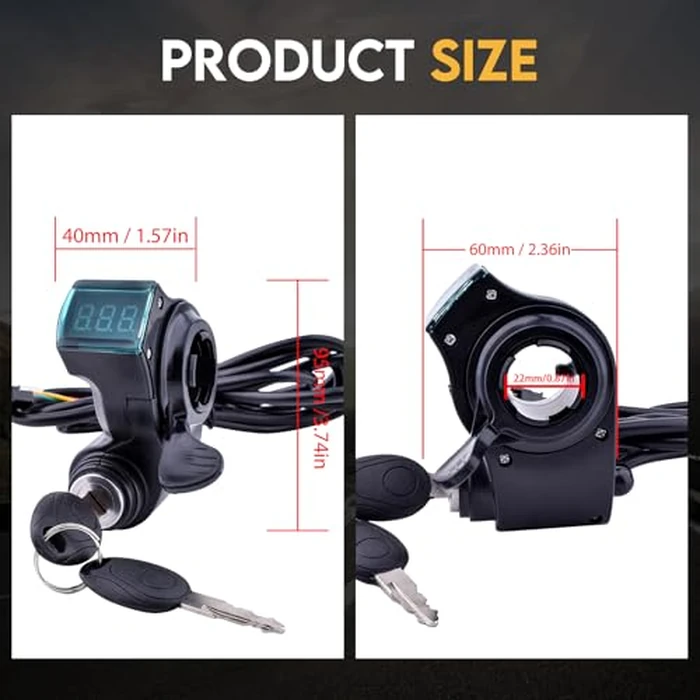Chokayaky Universal Ebike Throttle with Display 12V-96V Electric Scooter Ignition Lock Key Switch 5 Wires Scooter Key Ignition e-Bike Thumb Throttle and Display Electric Scooter Throttle Replacement by Chokayaky - Image 3