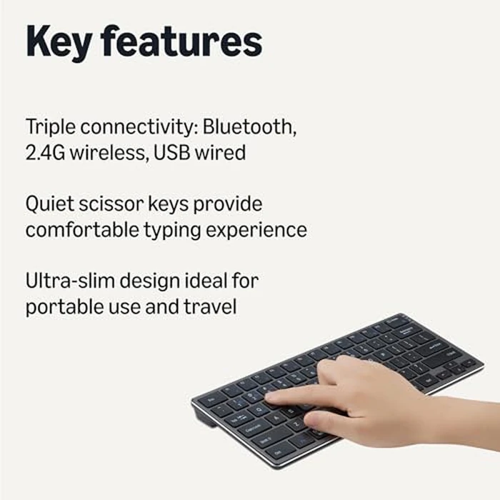 Amazon Basics Tablet Wireless Keyboard, Portable Compatible w/PC, MacOS, Laptop, Smartphone, Tablet by Amazon Basics - Image 2