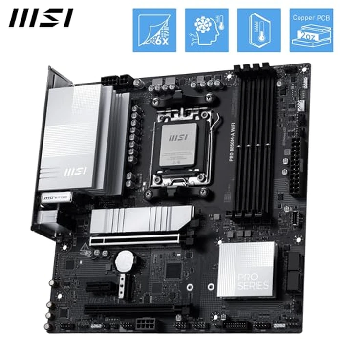 MSI PRO B850M-A WiFi Motherboard, mATX - Supports AMD Ryzen 9000/8000 / 7000 Processors, AM5 - DDR5 Memory Boost (8200+ MT/s OC), PCIe 5.0 x16 & 4.0 x4, M.2 Gen5, Wi-Fi 7, 5G LAN by MSI - Image 4