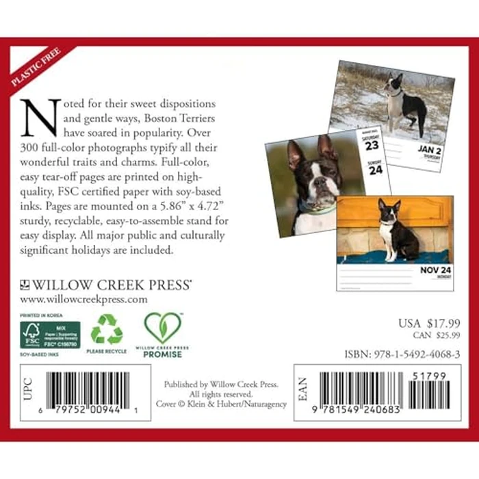 Boston Terriers 2025 6.2" x 5.4" Box Calendar by WILLOW CREEK - Image 3
