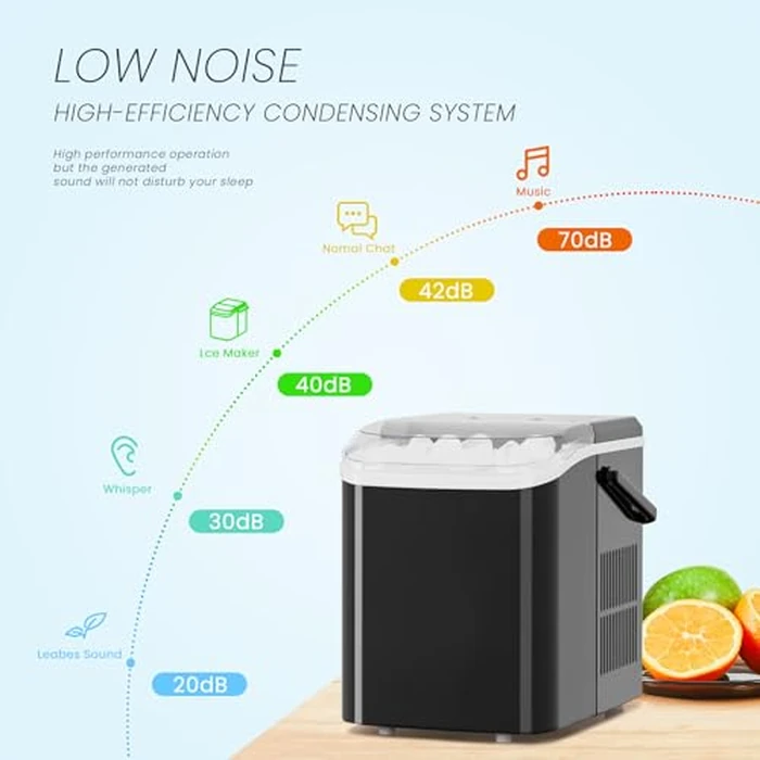 KMFurnila Ice Makers Countertop, Portable Ice Machine with Handle, 6 Mins 9 Bullet Ice Cubes with Basket and Scoop, 26lbs in 24Hrs, Auto-Cleaning, for Home, Kitchen, RV, Camping, Black by KMFurnila - Image 2