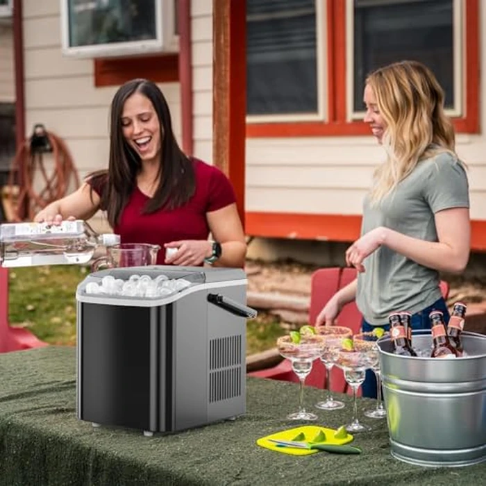 KMFurnila Ice Makers Countertop, Portable Ice Machine with Handle, 6 Mins 9 Bullet Ice Cubes with Basket and Scoop, 26lbs in 24Hrs, Auto-Cleaning, for Home, Kitchen, RV, Camping, Black by KMFurnila - Image 6
