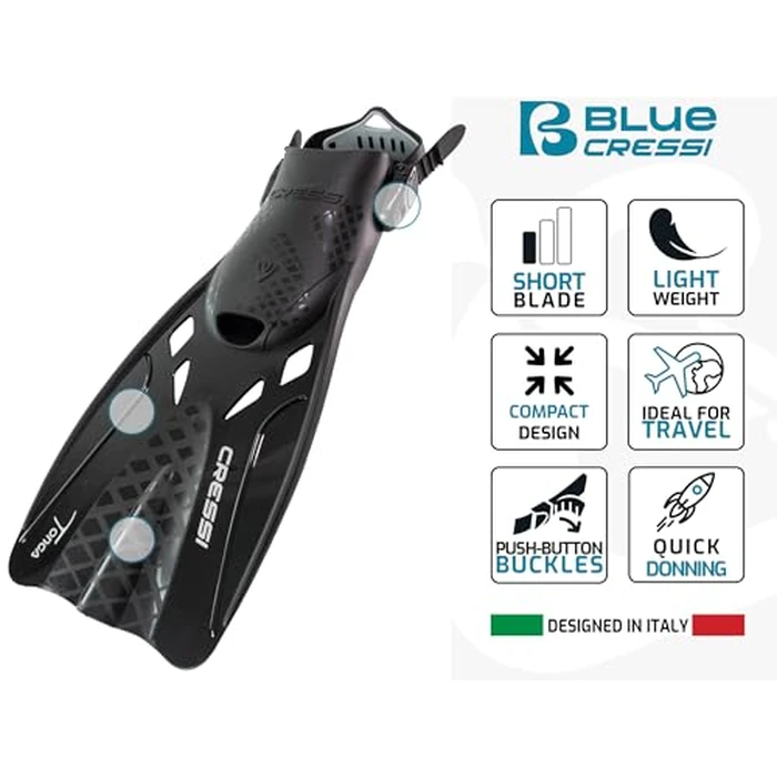 Cressi Tonga Short Adjustable Open Heel Fins, Black, S/M by Cressi - Image 2