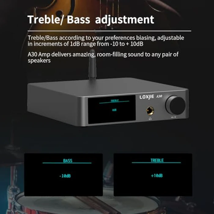 LOXJIE A30 Desktop Stereo HiFi Audio Power Amplifier & Headphone Amplifier, Infineon's MA12070 Chip Class D Amp, ES9023 DAC Chip, USB/Optical/Coaxial/RCA/Bluetooth 5.0 Input (with Remote Control) by LOXJIE - Image 2