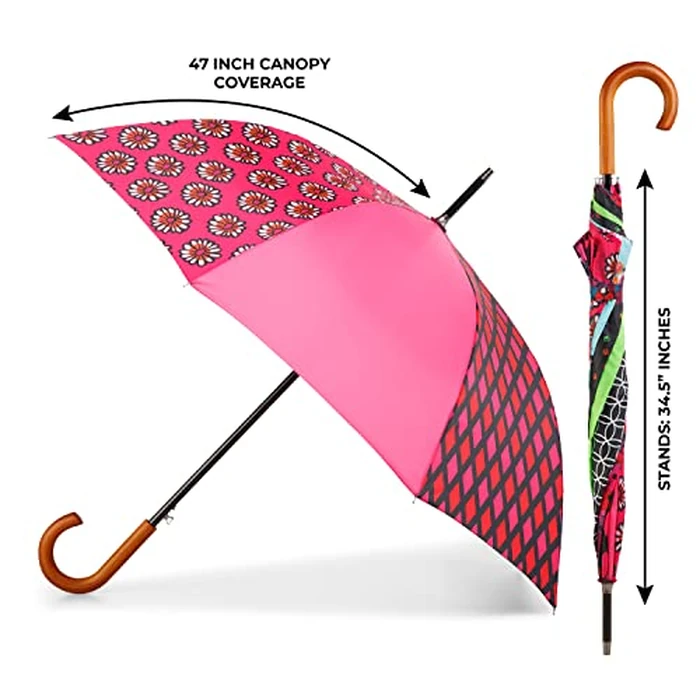 Totes Auto Open Water Repellent Stick Umbrella with Classic Wood J Hook Handle by Totes - Image 5