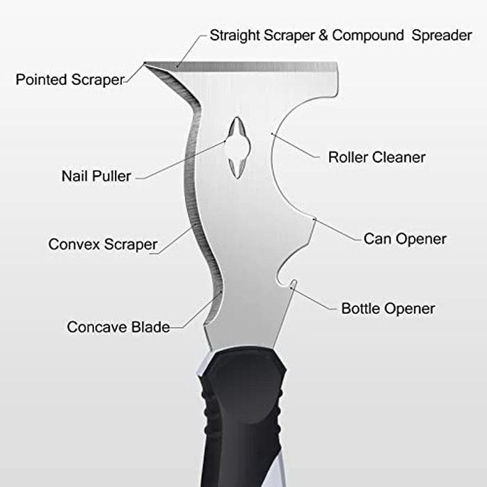 Mister Rui 2 Pack 10 in 1 Putty Knife - Multi Use Painters Tool, Taping Knife, Paint & Metal Scraper with Hammer End, Razor Blade Spackle Tool by Mister Rui - Image 3