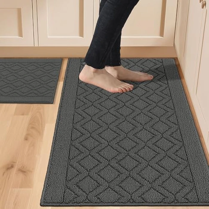 COSY HOMEER 48x20 Inch/30X20 Inch Kitchen Rug Mats Made of 100% Polypropylene 2 Pieces Soft Kitchen Mat Specialized in Anti Slippery and Machine Washable (Grey) by COSY HOMEER - Used - Like New condition