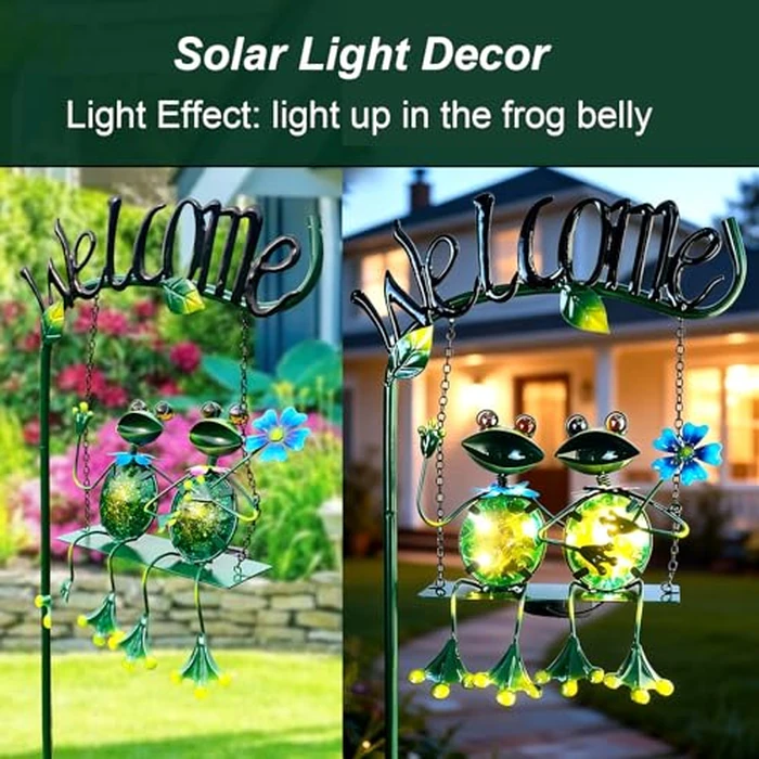 HONGLAND Solar Lights Outdoor Waterproof, Frog Swing Garden Decor, Frog Decorative Stake with Welcome Sign Landscape Patio Yard Gifts for Women Mom (48 inch) by HONGLAND - Image 3