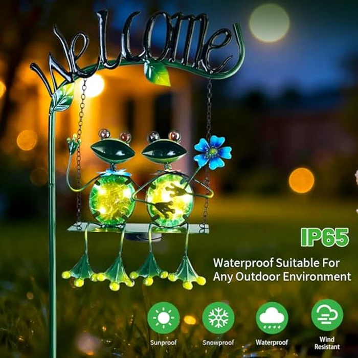 HONGLAND Solar Lights Outdoor Waterproof, Frog Swing Garden Decor, Frog Decorative Stake with Welcome Sign Landscape Patio Yard Gifts for Women Mom (48 inch) by HONGLAND - Image 4