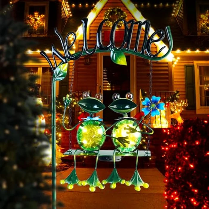 HONGLAND Solar Lights Outdoor Waterproof, Frog Swing Garden Decor, Frog Decorative Stake with Welcome Sign Landscape Patio Yard Gifts for Women Mom (48 inch) by HONGLAND - Image 7