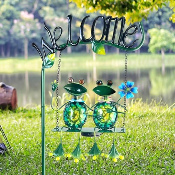 HONGLAND Solar Lights Outdoor Waterproof, Frog Swing Garden Decor, Frog Decorative Stake with Welcome Sign Landscape Patio Yard Gifts for Women Mom (48 inch) by HONGLAND - Image 8