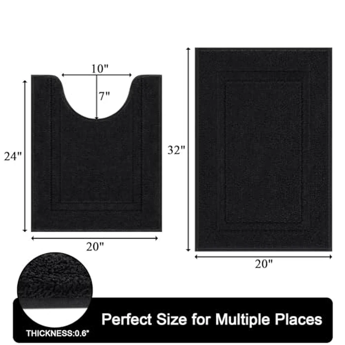 SHACOS Black Bathroom Rugs Set of 2 Pieces with U Shaped Toilet Rug Soft Absorbent Bath Mats Non Slip Washable Bathroom Mats 20"x24"+20"x32" by SHACOS - Image 2