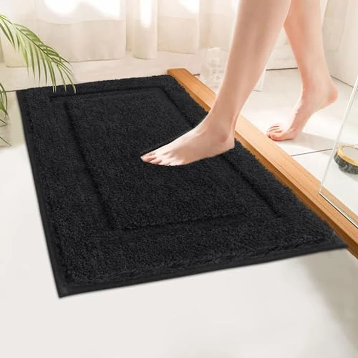 SHACOS Black Bathroom Rugs Set of 2 Pieces with U Shaped Toilet Rug Soft Absorbent Bath Mats Non Slip Washable Bathroom Mats 20"x24"+20"x32" by SHACOS - Image 8