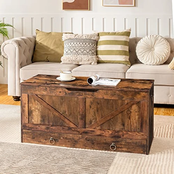 HOOBRO Storage Chest, 100 cm Toy Chest with Drawer, Wooden Storage Bench, Sturdy Entryway Bench Supports 100 kg, Shoe Bench, Safety Hinge, U-Shaped Opening, Easy Assembly, Rustic Brown FG710CW01G1 by HOOBRO - Image 4