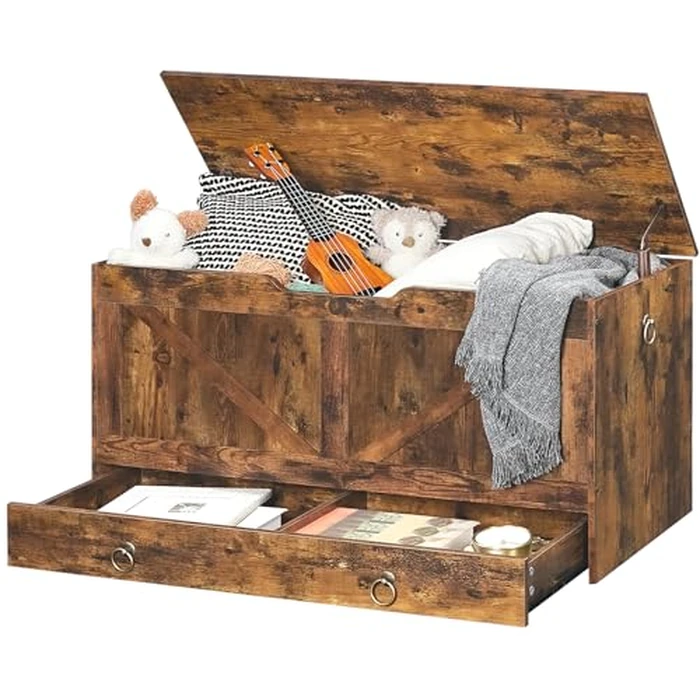 HOOBRO Storage Chest, 100 cm Toy Chest with Drawer, Wooden Storage Bench, Sturdy Entryway Bench Supports 100 kg, Shoe Bench, Safety Hinge, U-Shaped Opening, Easy Assembly, Rustic Brown FG710CW01G1 by HOOBRO - Image 8