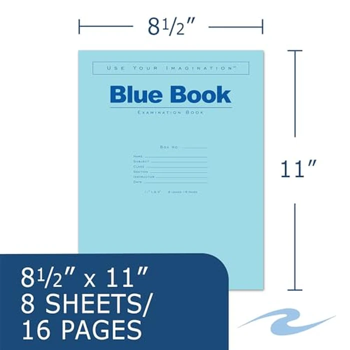 Roaring Spring Blue Exam Book, 11 x 8.5 Inches, 8 Sheets, Full Case with 50 Booklets (77517) by ROARING SPRING - Image 2