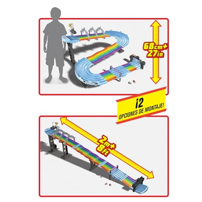 Hot Wheels Mario Kart Rainbow Road Raceway 8-Foot Track Set with Lights & Sounds & 2 1:64 Scale Vehicles, Race with 5-Track Colorful Course with 2 Configurations, Toy for Kids Ages 4 Years Old & Up by Hot Wheels - Image 8