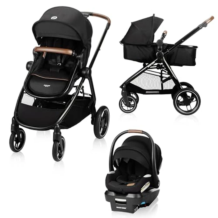 Maxi-Cosi New Generation Zelia Luxe 5-in-1 Modular Travel System, Carriage Mode, Reversible Toddler Seat, Mico Infant Car Seat (included), Enhanced All-Terrain Wheels, Use from Birth - Bassalt Black by Maxi-Cosi - Used - Acceptable condition - CA$519.11