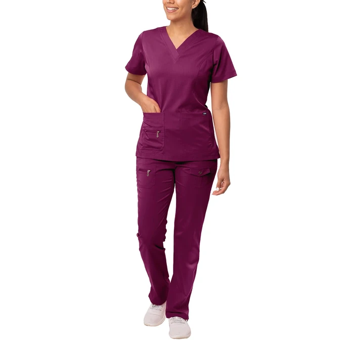 Adar Pro Breakthrough Plus Scrub Set For Women - Enhanced V-Neck Top & Multi Pocket Pants - 4400 - Wine - XS by Adar Uniforms - Image 1